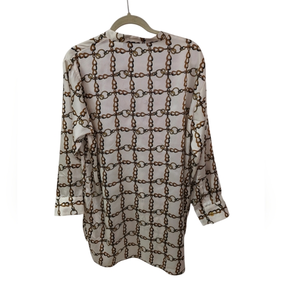 Zara Woman Chainlink Equestrian Tunic Shirt Blouse Cream Brown Size Large - Picture 4 of 13